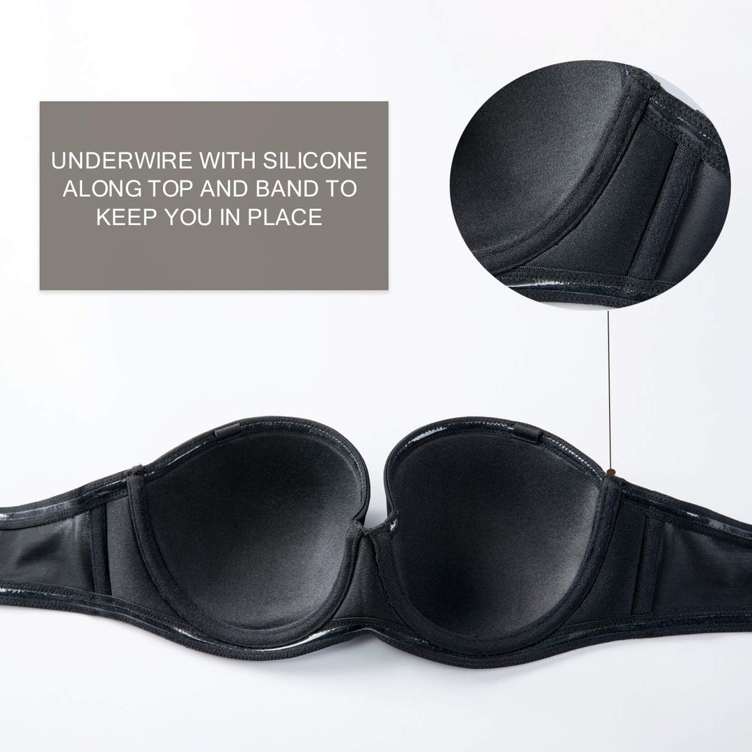 DELIMIRA Damen Trägerloser BH Grosse Grössen - Bügel BH mit Geformte Cups 70B Schwarz, 70B Schwarz