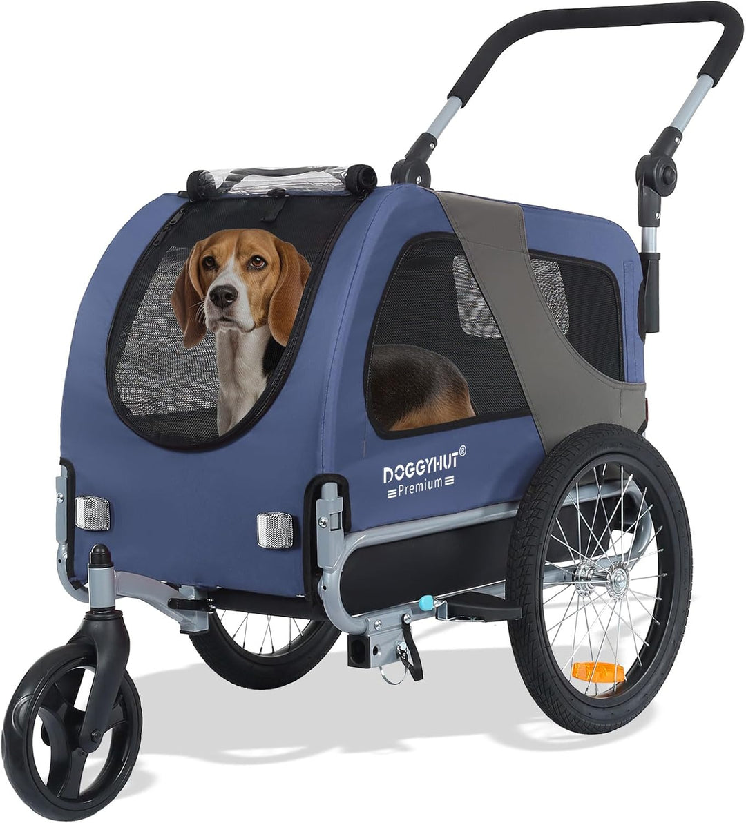 DOGGYHUT® Premium MEDIUM Hundefahrradanhänger & Jogger 2in1 Fahrradanhänger 80104 (Blau)