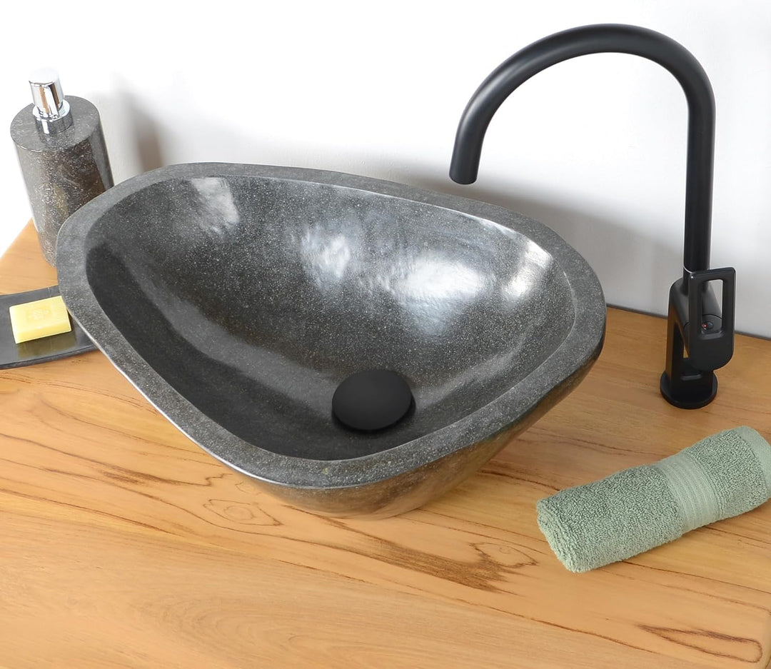 Naturstein Waschbecken grau oval 40 cm von WOHNFREUDEN - Unikat Auswahl rundum polierte Stein Waschs
