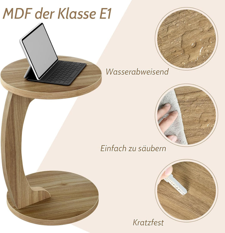 WOLTU Beistelltisch C Form, Couchtisch rund, Sofatisch Kaffeetisch Wohnzimmertisch Abstelltisch, Kle