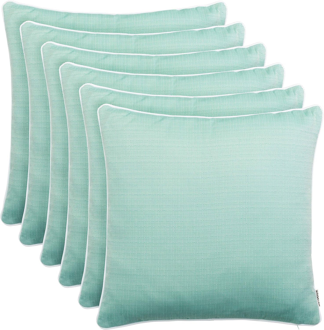 6er Set Outdoor Kissen 45x45 cm – Wetterfeste Zierkissen mit Paspel in Walzoptik – Wasserabweisende