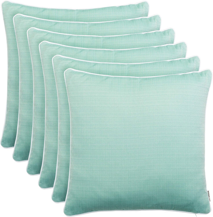 6er Set Outdoor Kissen 45x45 cm – Wetterfeste Zierkissen mit Paspel in Walzoptik – Wasserabweisende