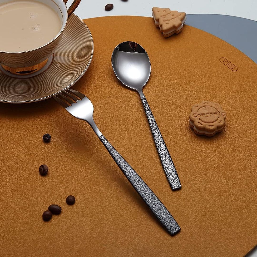 Besteckset 30 Stück Beschichtung mit Schwarzem Marsgriff, Edelstahlmesser Löffel Gabeln Besteckset U