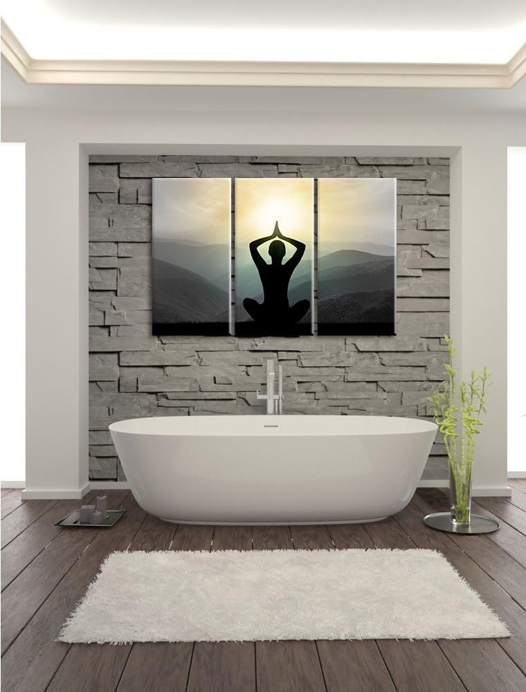 Pixxprint Yoga und Meditation in den Bergen B&W Detail 3-Teiler Leinwandbild 120x80 Bild auf Leinwan