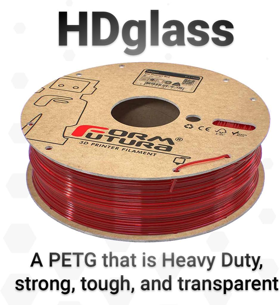 Formfutura 175HDGLA-STRED-0750 3D Printer Filament, PETG, See Through Rot