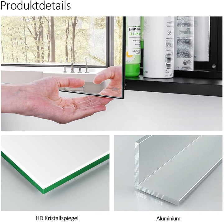 EMKE Spiegelschrank Bad, Badezimmer Spiegelschrank mit Spiegel, 85x65cm Badschrank Wandschrank mit h