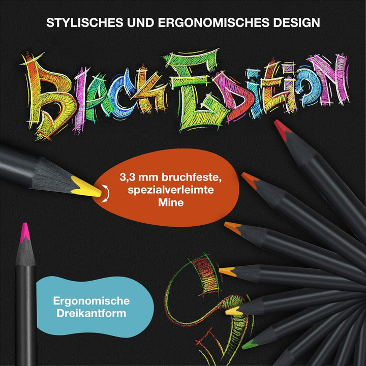 Faber-Castell 116490 - Buntstifte Black Edition, 100er Metalletui, bruchsicher, für Kinder und Erwac