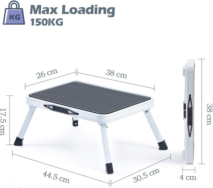KINGRACK Tritthocker, Trittstuhl, zusammenklappbar, einstufige Leiter mit Rutschfester Gummimatte, L