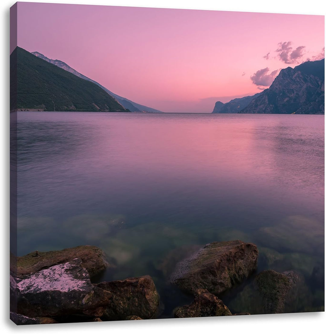 Gardasee in Italien, Format: 70x70 auf Leinwand, XXL riesige Bilder fertig gerahmt mit Keilrahmen, K