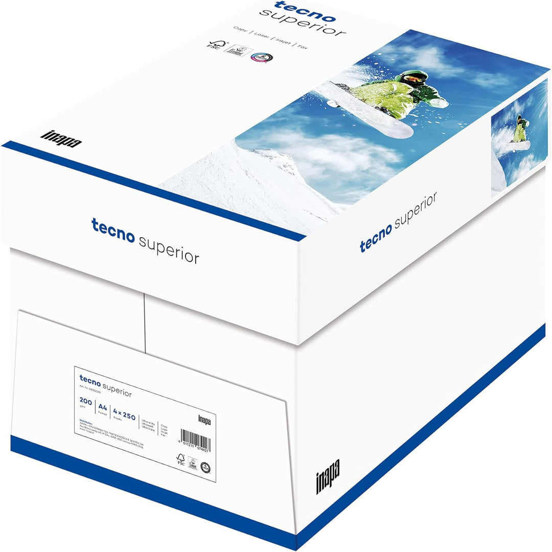 inapa Drucker-/ Kopierpapier tecno Superior: 200 g/m², A4, 1.000 Blatt (4x250), hochweiss, 1.000 Bla