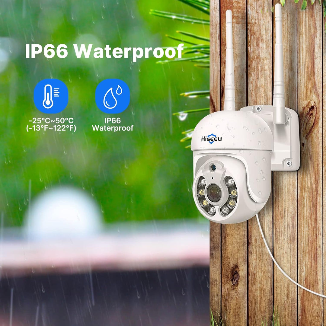 【5MP+PTZ】 Hiseeu Überwachungskamera Set Aussen WLAN mit 12''Monitor 10CH Wireless NVR,4 Pcs 5MP PTZ
