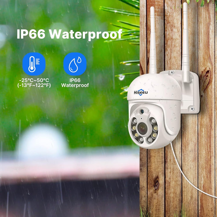 【5MP+PTZ】 Hiseeu Überwachungskamera Set Aussen WLAN mit 12''Monitor 10CH Wireless NVR,4 Pcs 5MP PTZ
