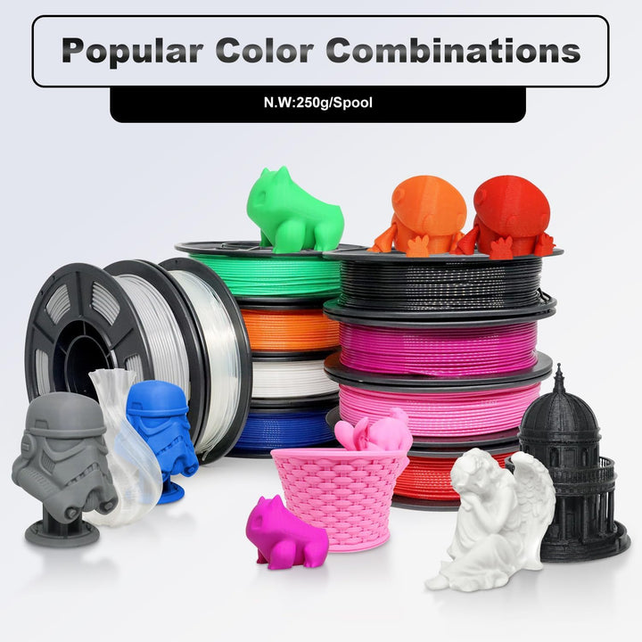 YOUSU pla plus filament 1.75, 3d drucker filament, 3d filament pla+ bündel, 250gx10 rollen (Schwarz/
