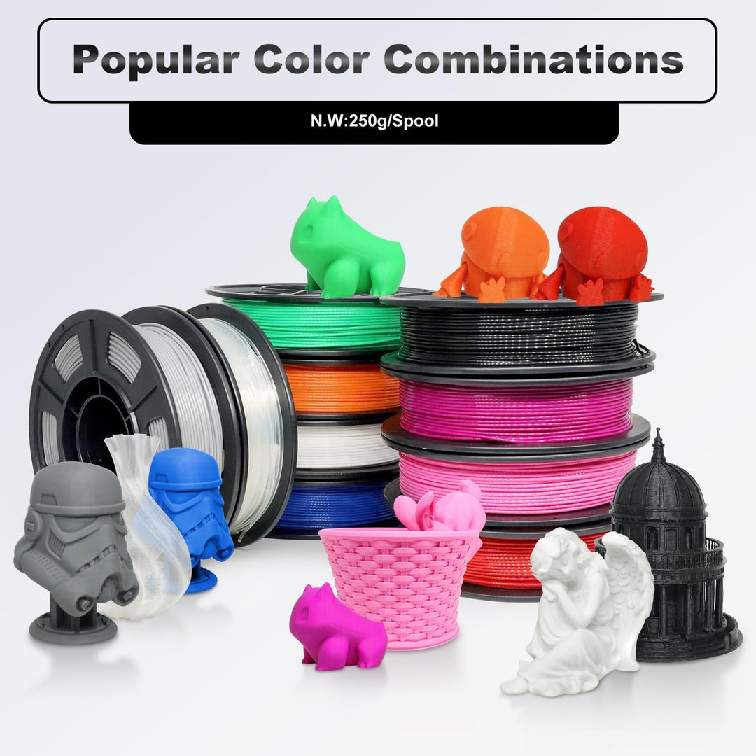 YOUSU pla plus filament 1.75, 3d drucker filament, 3d filament pla+ bündel, 250gx10 rollen (Schwarz/