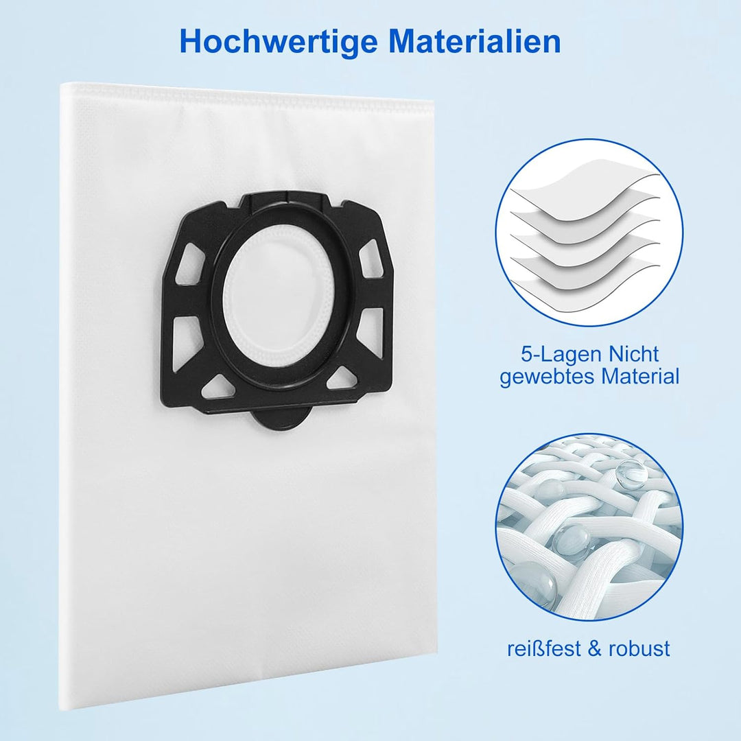 Fishoney 10 Stück KFI 487 Staubsaugerbeutel für Kärcher WD4 WD5 WD6 WD5P WD6P MV4 MV5 MV6 Vliesfilte