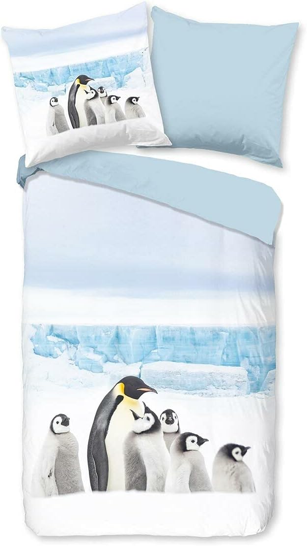 Traumschlaf Flanell Bettwäsche Pinguin weiss 1 Bettbezug 135 x 200 cm + 1 Kissenbezug 80 x 80 cm, 1