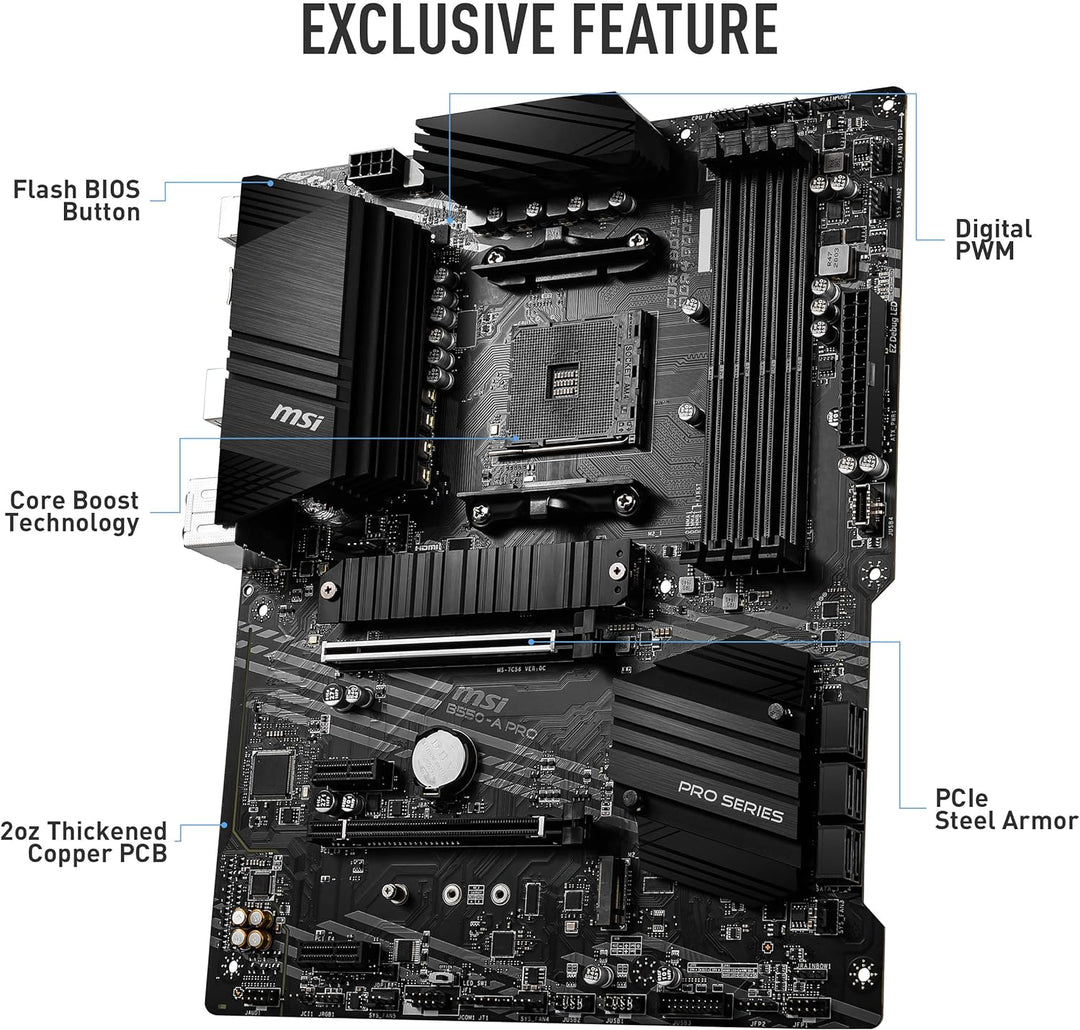 MSI B550-A PRO (AMD AM4, DDR4, M.2, USB 3.2 Gen 2, HDMI, ATX Motherboard) Mainboard B550-A PRO