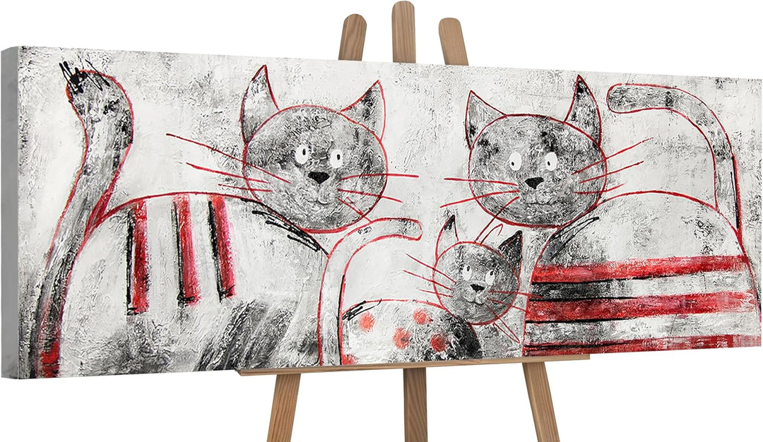 YS-Art XXL Abstrakt Acryl Gemälde auf Leinwand lustige Katzen handgemalt Wandbilder Wohnzimmer Kinde