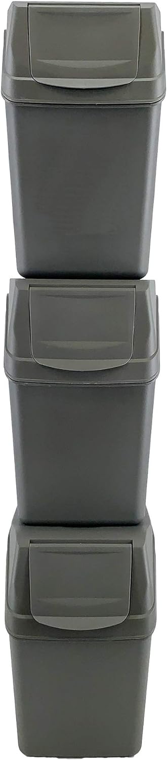 Set de 3 cubos de basura KEDEN SORTIBOX para reciclado, gris, volumen 3x25L