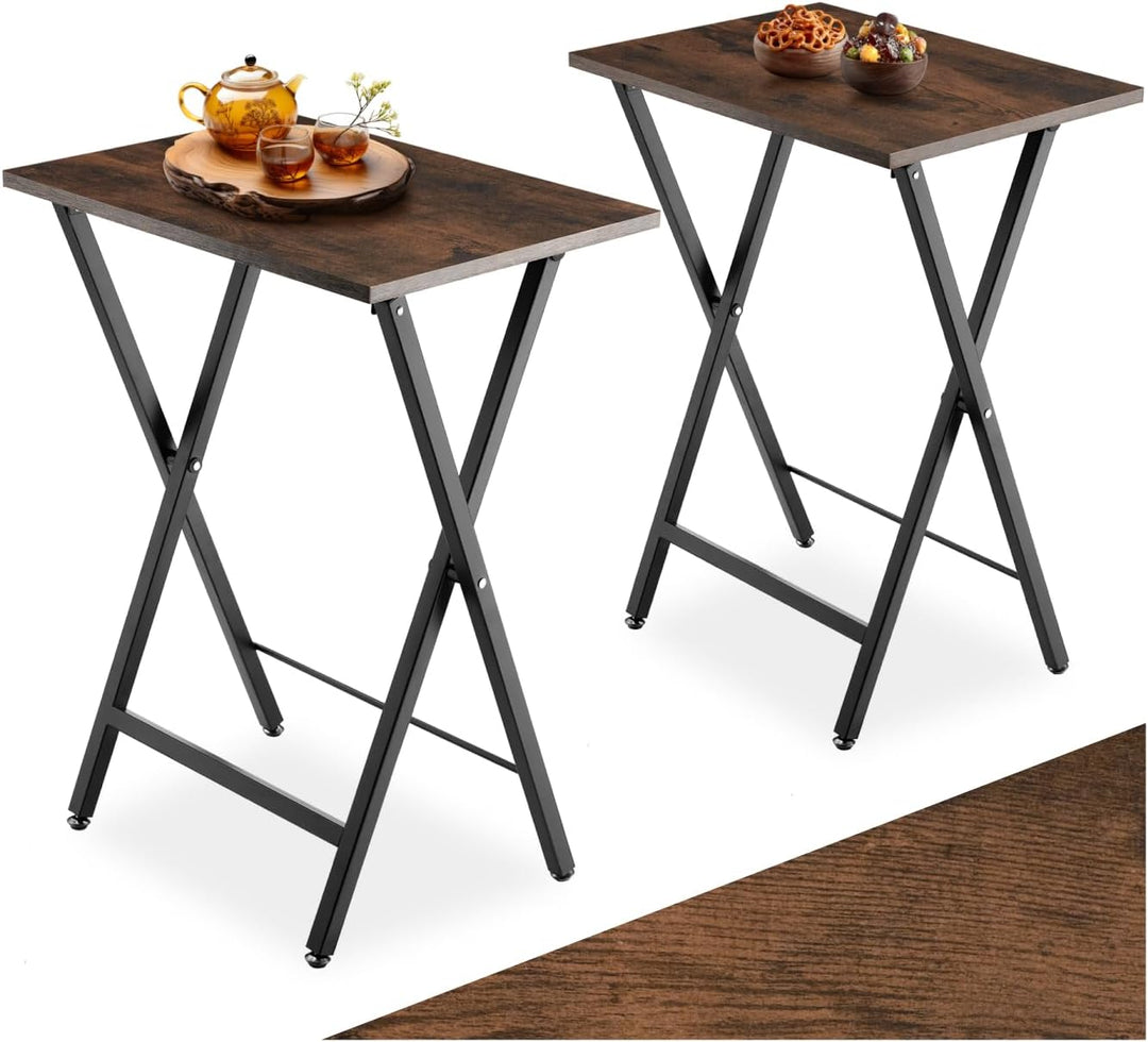 tectake 2er Set Beistelltisch klappbar, Holz Tablett Tisch im Industrie-Design, 48x36x66,5 cm, TV Tr