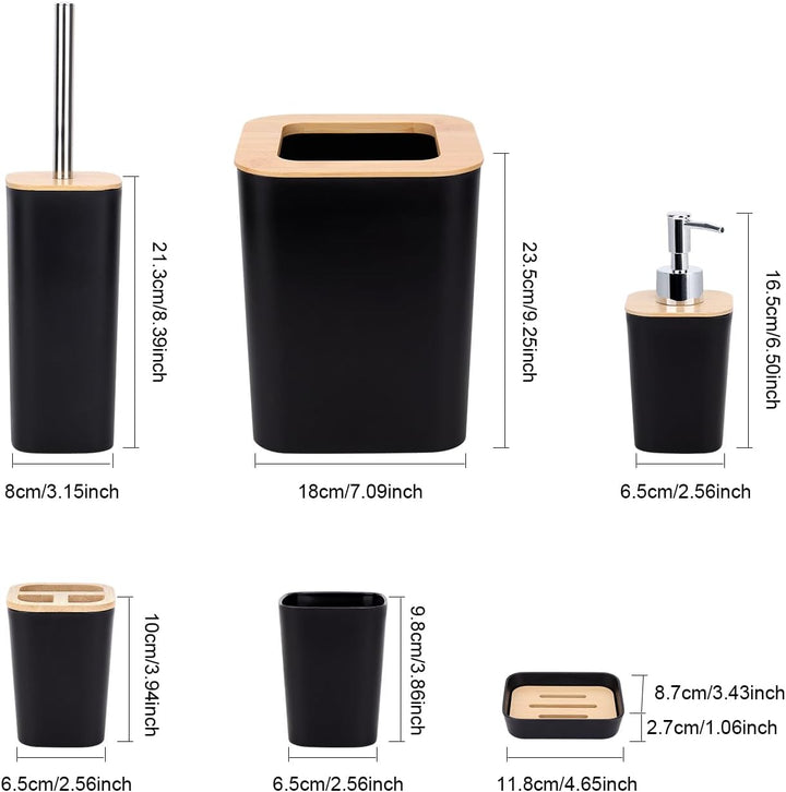 Badezimmer Zubehör Set 7Pcs Waschraum Zubehör Set aus Bambus, Lotion-Flaschen, Zahnbürstenhalter, Za