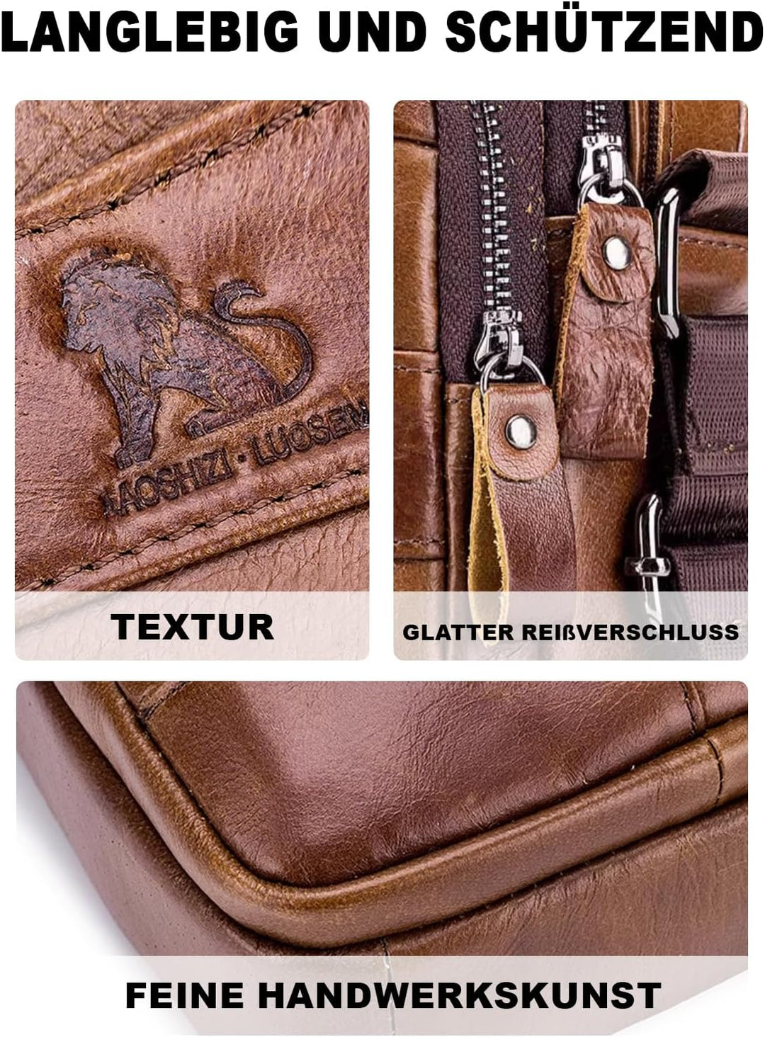 Umhängetasche aus Echtem Leder Herren Casual Fashion Crossbody Tasche Multifunktionaler Taschenbeute