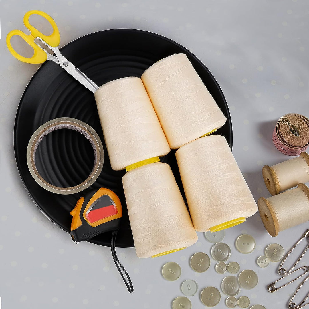 Curtzy Nähgarn Set Polyester Nähgarn Nähmaschine in Beige (4 Stk) – 11cm Garn für Nähmaschine Faden