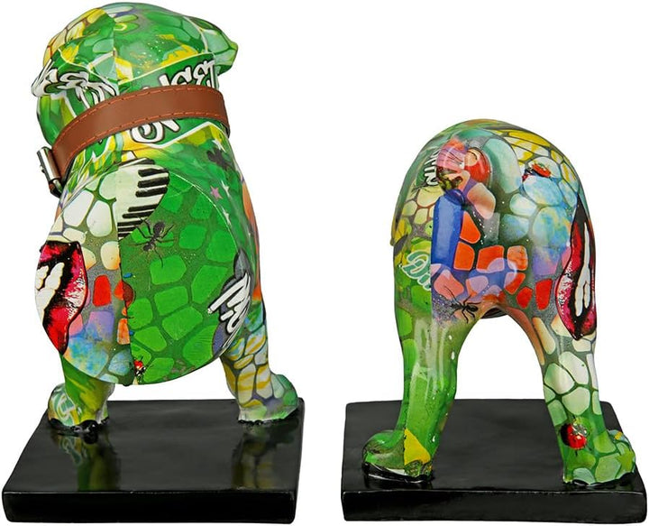 Casablanca Deko 1 Paar Buchstützen - Tierfigur Mops Hundefigur mit Halsband Glocke - Street Art Graf