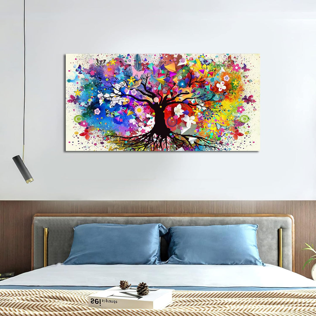 Baum des Lebens Mit Rahmen Leinwand Bilder Schmetterling Blumen Vögel Wandkunst Leinwand Malerei Pos