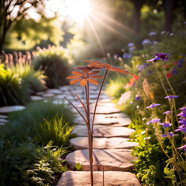 ecosoul Rost Deko Blumenstecker Blume Stecker Bodenstecker Gartendeko Stab Edelrost Beetstecker 75cm