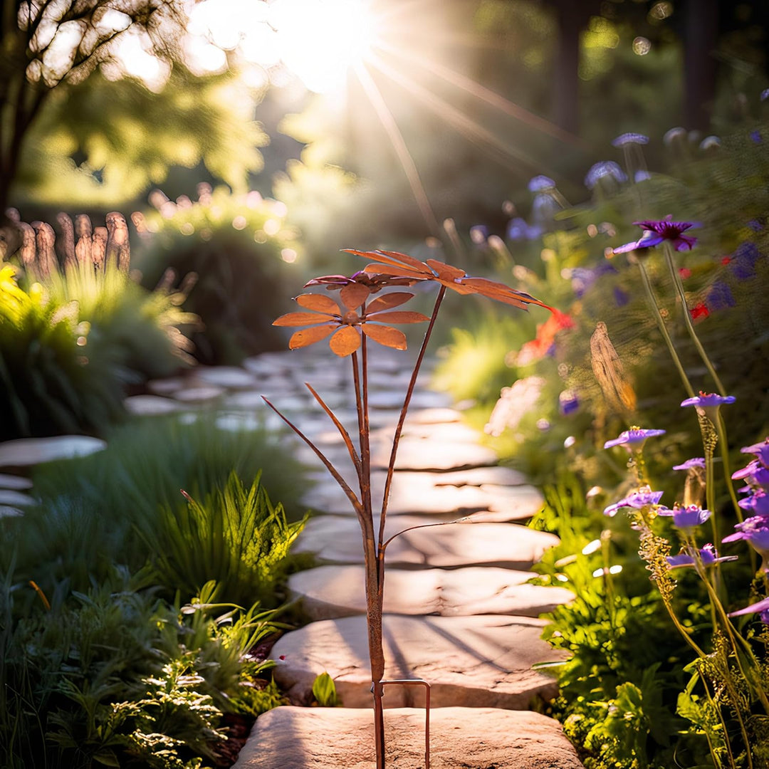 ecosoul Rost Deko Blumenstecker Blume Stecker Bodenstecker Gartendeko Stab Edelrost Beetstecker 75cm