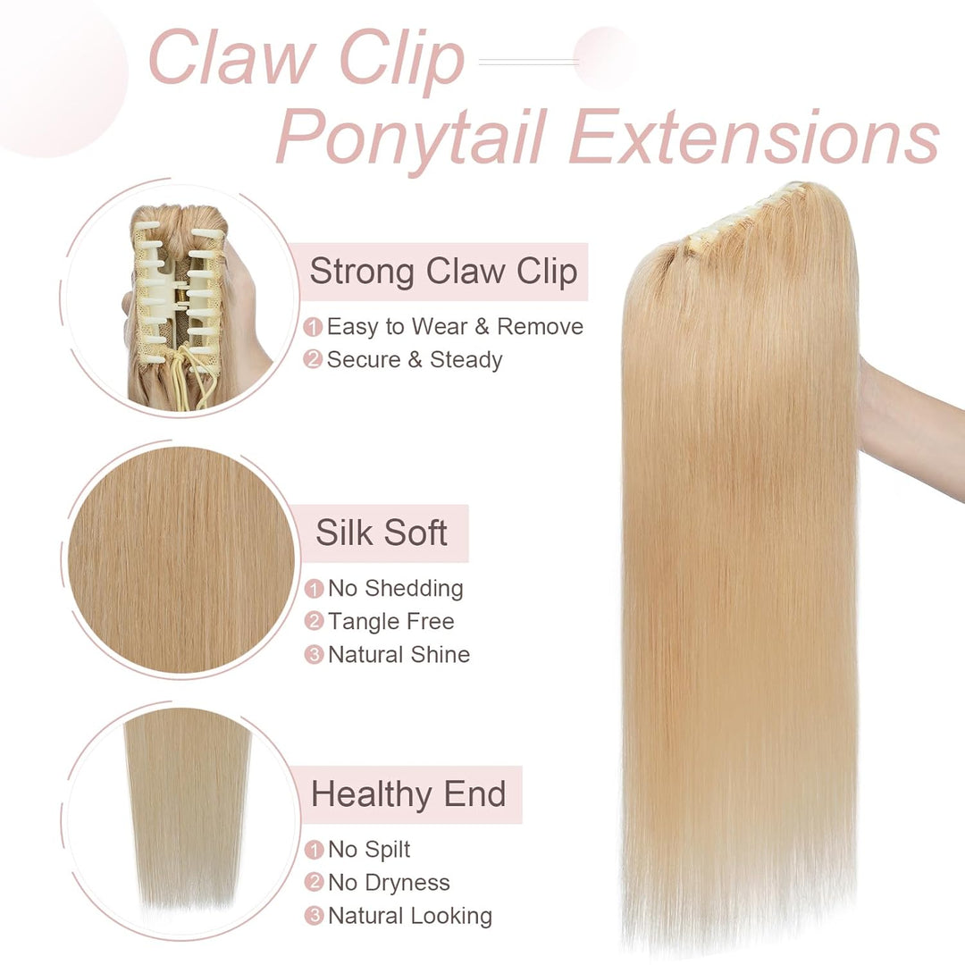 Silk-co Pferdeschwanz Extensions Echthaar Haarteile Echthaar Glatt Zopf Haarverlängerung Claw Haarte