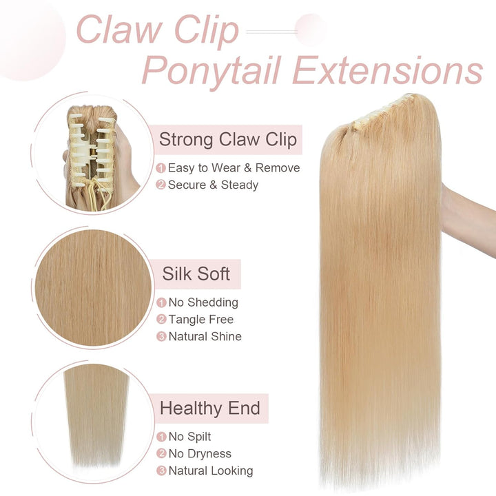 Silk-co Pferdeschwanz Extensions Echthaar Haarteile Echthaar Glatt Zopf Haarverlängerung Claw Haarte