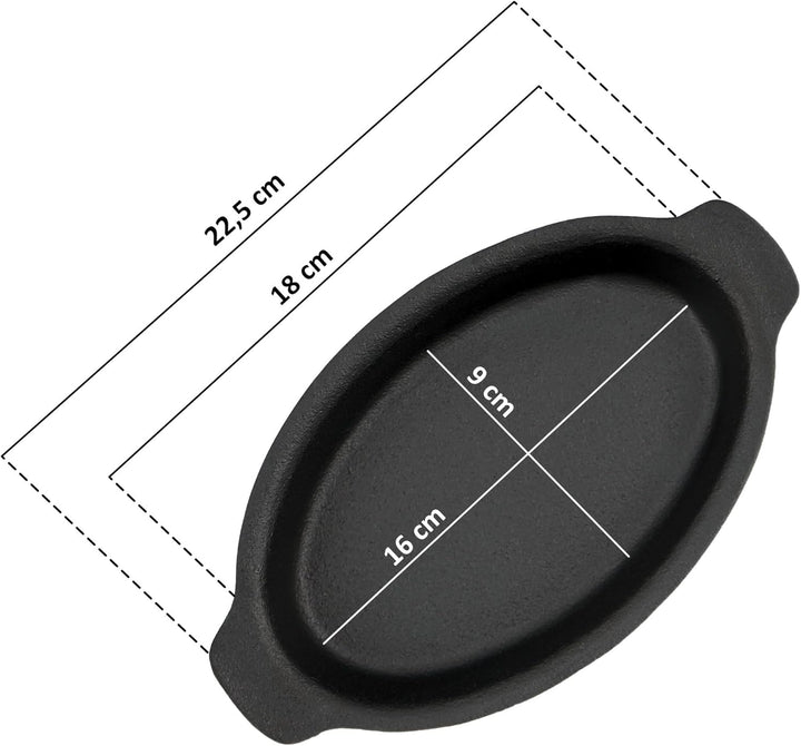 BBQ-Toro Gusseisen Servierpfännchen Set (6-er Pack) | 22,5 x 13 cm - oval | bereits eingebrannt - pr