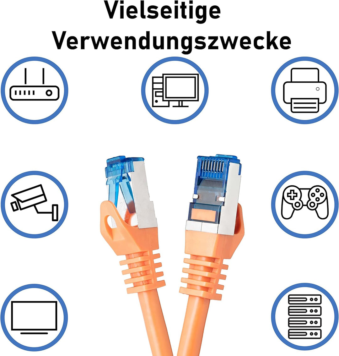 BIGtec - 10 Stück - 3m CAT.7 Gigabit Patchkabel Netzwerkkabel orange Kupferkabel Patch Ethernt LAN D