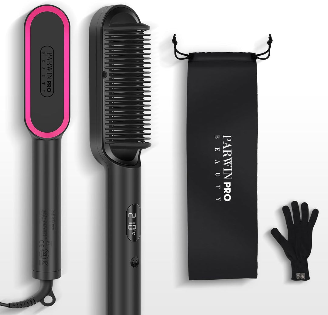 Ionen Glättbürste, PARWIN PRO BEAUTY Haarglätter Bürste, Glättungsbürste Mit LED-Anzeige, Hair Strai