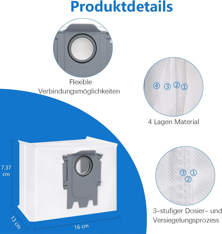 14 Stück Staubbeutel für Roborock S8+ S8 Pro Ultra S7 MaxV Ultra S7 Pro Ultra Q7+ Q7 Max+ T8 Q5+ G10