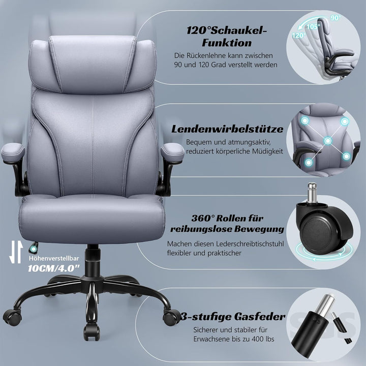 FelixKing Chefsessel, Ergonomischer Bürostuhl, Grosser und hoher Computerstuhl, Home Office Stuhl mi