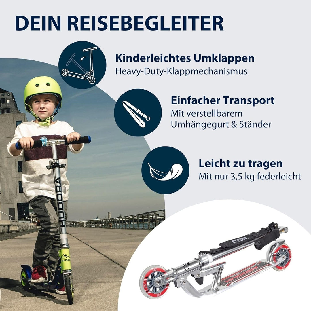 HUDORA BigWheel 125 Scooter - Sicherer & hochwertiger Aluminium-Roller für Kinder - Höhenverstellbar