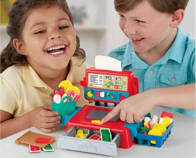 Play-Doh Supermarkt-Kasse Spielzeug für Kinder ab 3 Jahren mit lustigen Geräuschen, Zubehör und 4 Fa