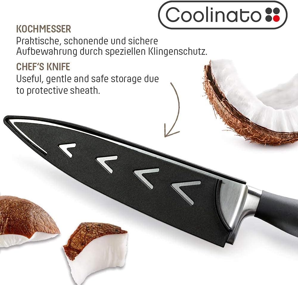 Coolinato Profi Küchenmesser - Kochmesser 20cm, extrem scharf, Japanischer Klingenstahl, Soft Grip G