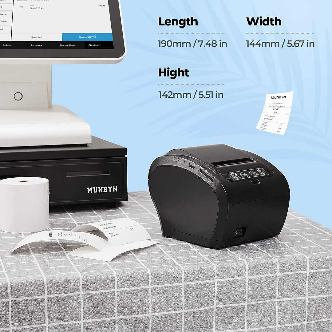 MUNBYN Thermodrucker WiFi 300mm/s Bondrucker Belegdrucker Quittungsdrucker Auto-Cut fĂŒr Schublade, B