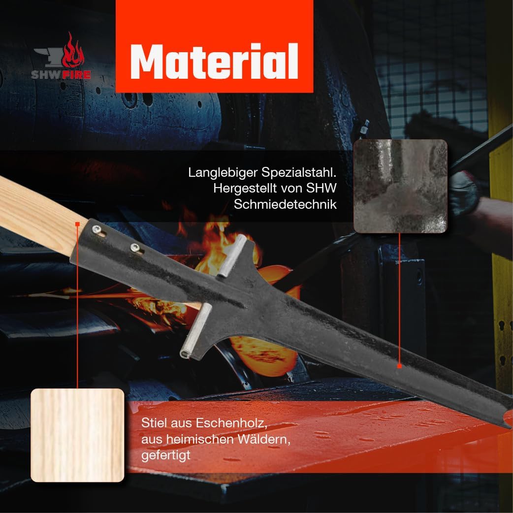 SHW-FIRE Profi-Unkrautstecher mit 105cm Eschenholzstiel - Handgeschmiedet mit praktischem Tritt