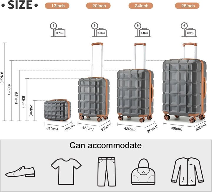 KONO Kofferset 4 Teilig Gepäck-Sets Hartschalenkoffer Reisekoffer Set Zwillingsrollen ABS Koffer Tro