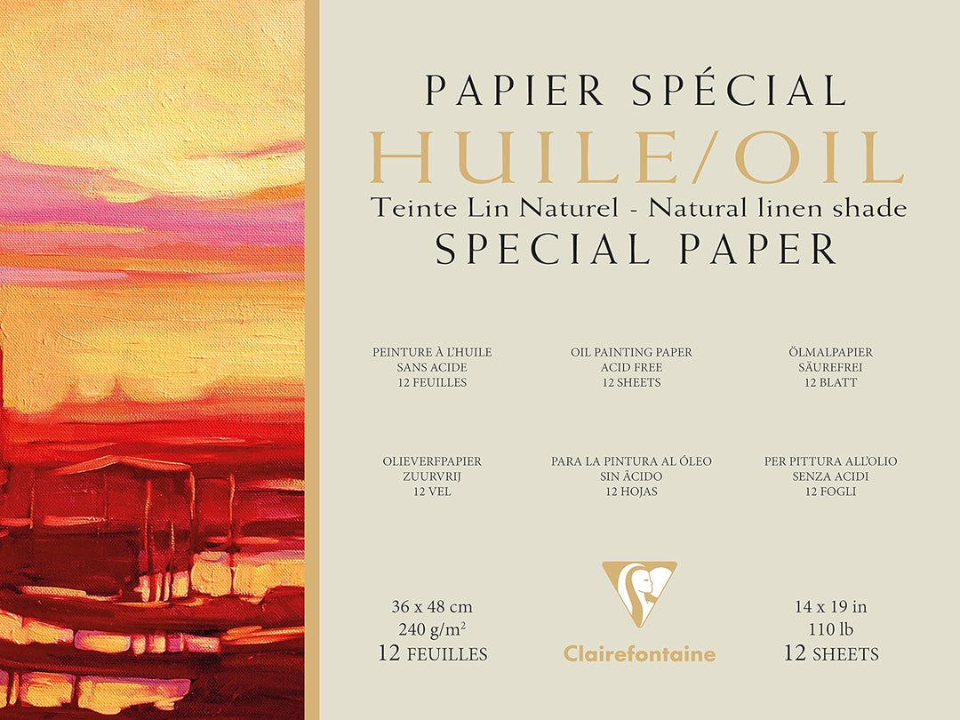 Clairefontaine 975822C Ölpapier (Block mit 12 Bögen, 240g, mit Leinenstruktur, 20 x 40cm) 1 Stück, w
