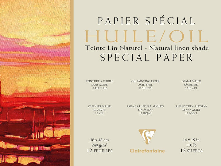 Clairefontaine 975822C Ölpapier (Block mit 12 Bögen, 240g, mit Leinenstruktur, 20 x 40cm) 1 Stück, w