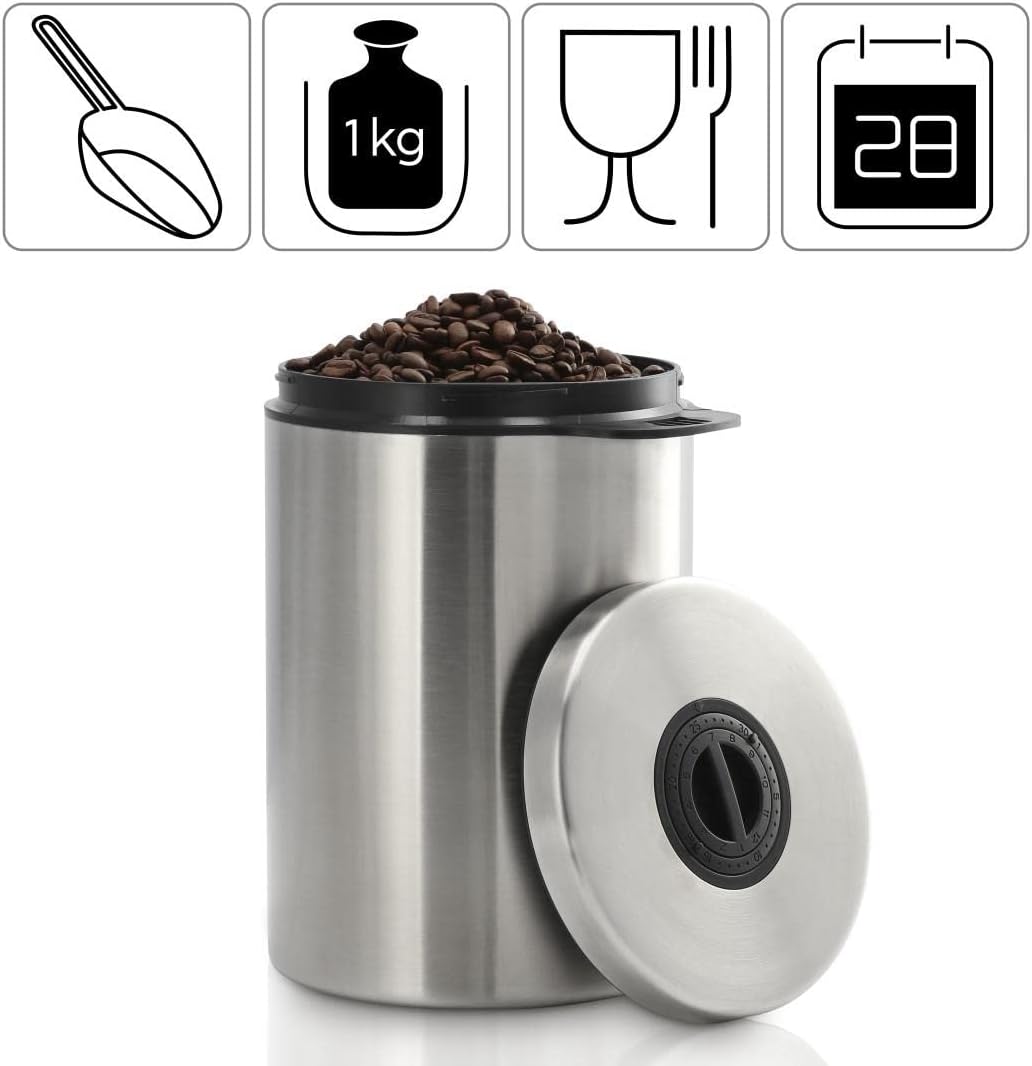 Xavax Kaffeedose für 1kg Kaffeebohnen (luftdichter Kaffeebohnen-Behälter mit Kaffee-Schaufel, Aromad