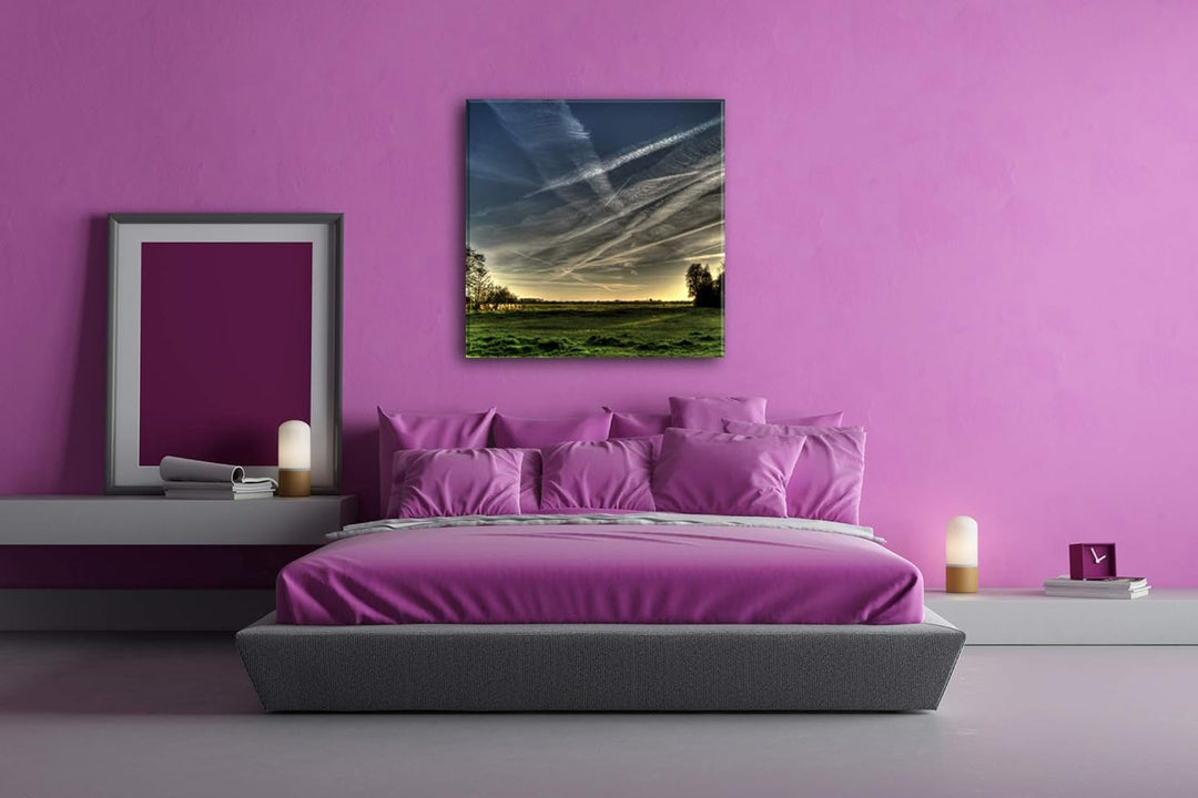 deyoli Weite Wiese bei Sonnenaufgang Format: 70x70 als Leinwandbild, Motiv fertig gerahmt auf Echtho