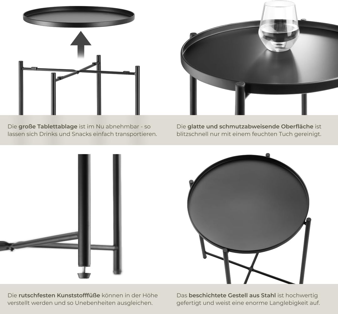 TecTake 800911 Beistelltisch rund aus Metall, rustikaler Flair, abnehmbare Ablagefläche, stabil und