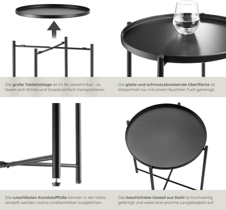 TecTake 800911 Beistelltisch rund aus Metall, rustikaler Flair, abnehmbare Ablagefläche, stabil und